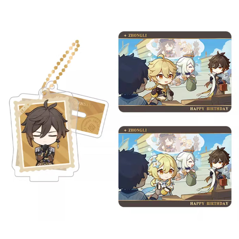 Genshin Impact Zhongli acrylic standee and collectible card set from Captured Moments series