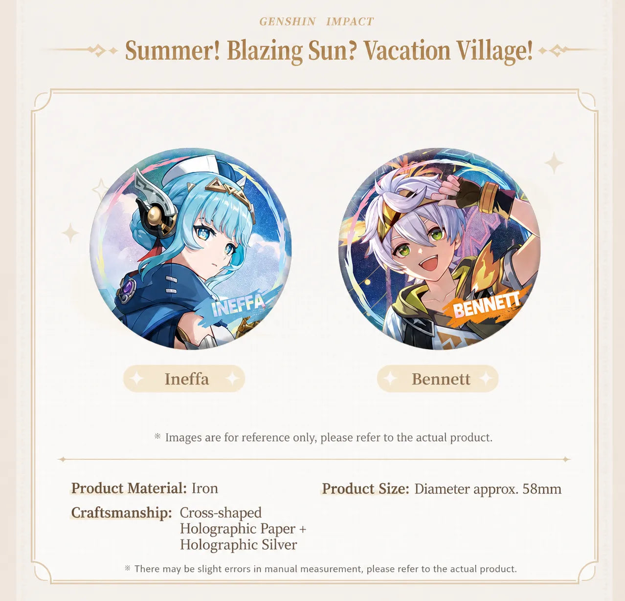 Genshin Impact Flins Lauma and Sandrone character badge set with holographic themed artwork