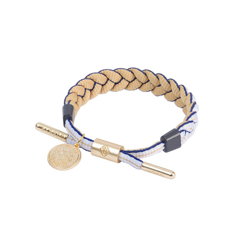 Albedo inspired braided bracelet from Genshin Impact with woven cord and metal charm