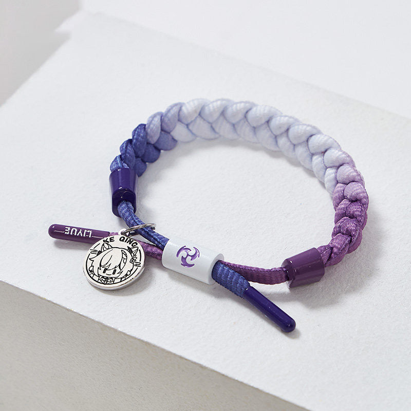 Keqing inspired braided bracelet from Genshin Impact with woven cord and metal charm