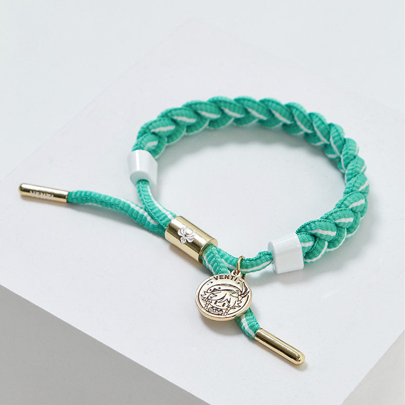 Venti inspired braided bracelet from Genshin Impact with woven cord and metal charm