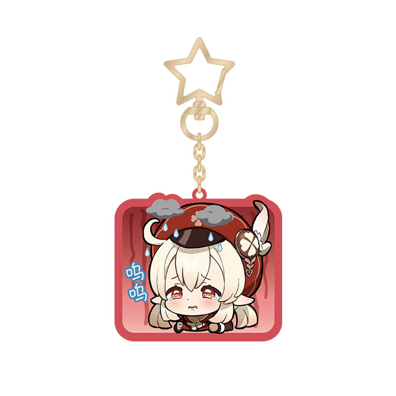 Genshin Impact chibi emoji acrylic keychain featuring Klee with expressive design and clear acrylic finish