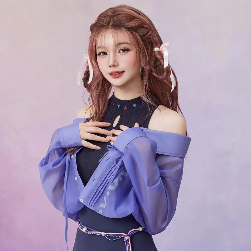 Genshin Impact Citlali themed purple outfit with shirt and irregular hem skirt