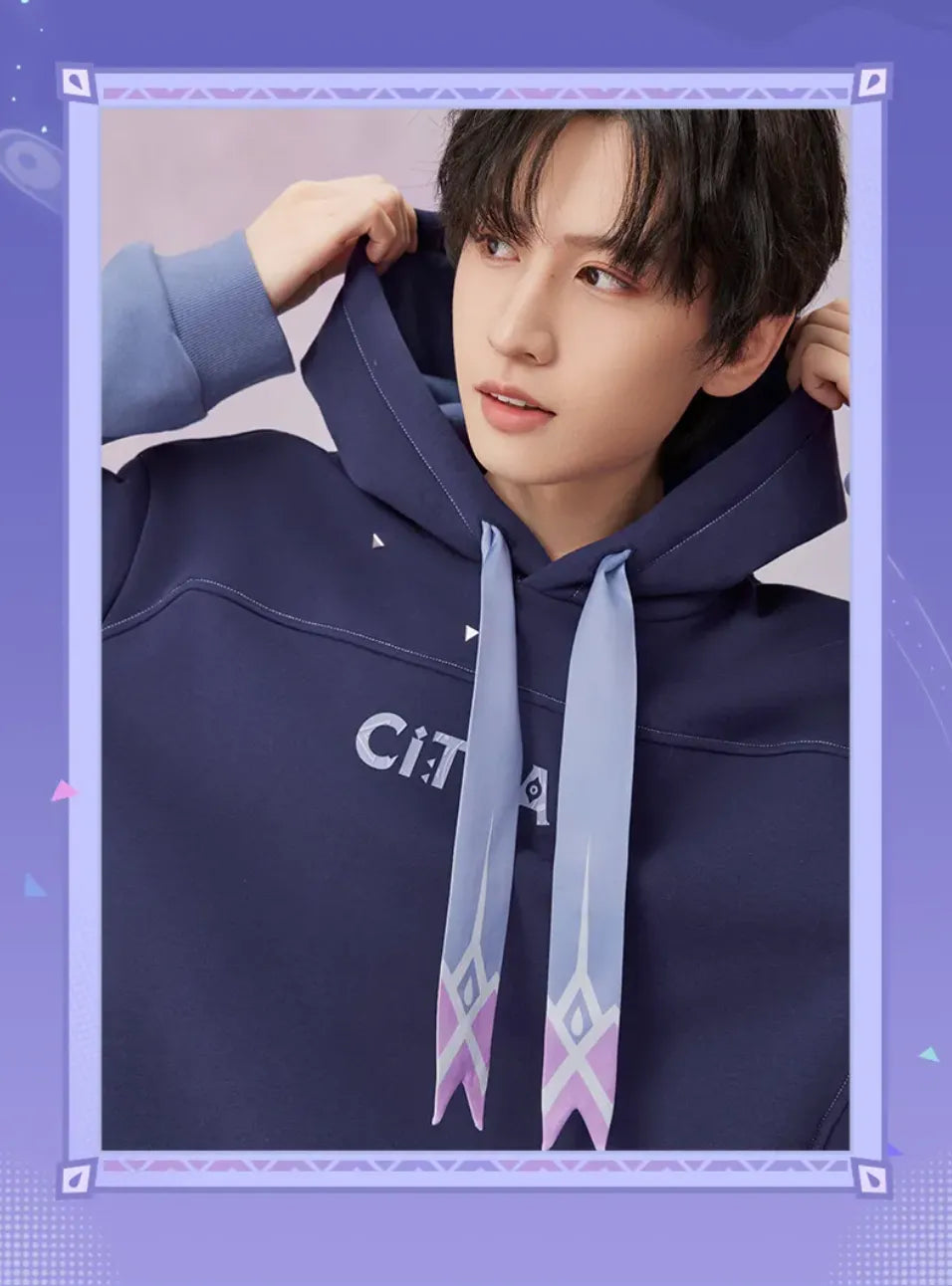 Close-up of Citlali layered hoodie fabric texture and character-themed details