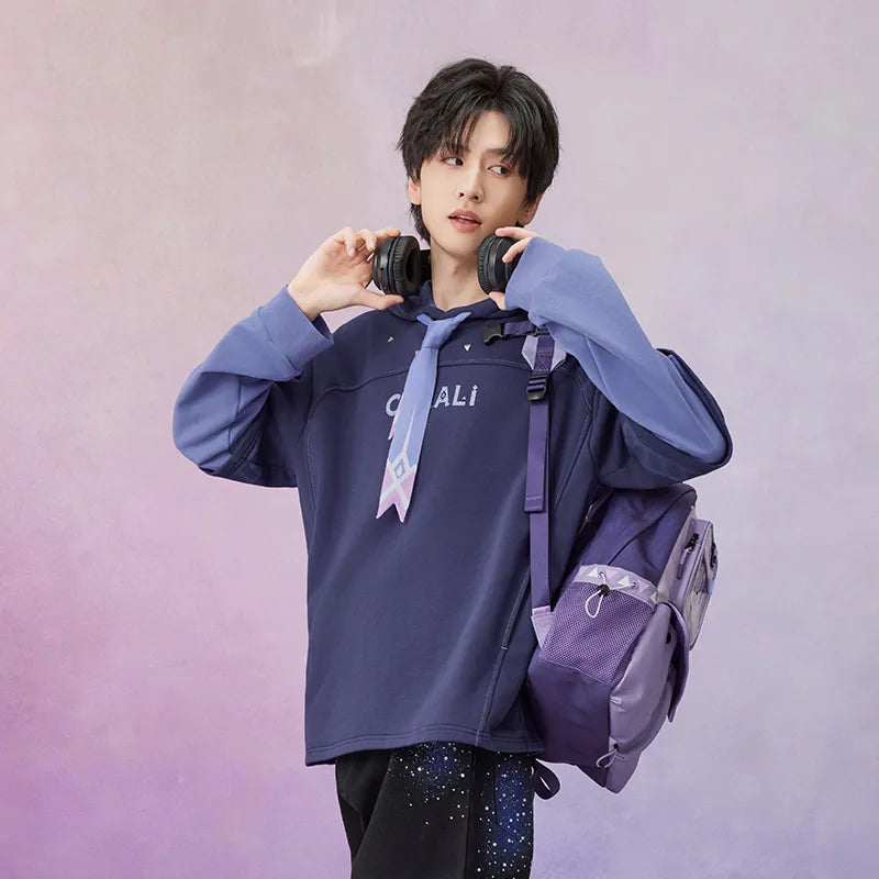 Genshin Impact Citlali layered hoodie with blue sleeves and decorative drawstrings