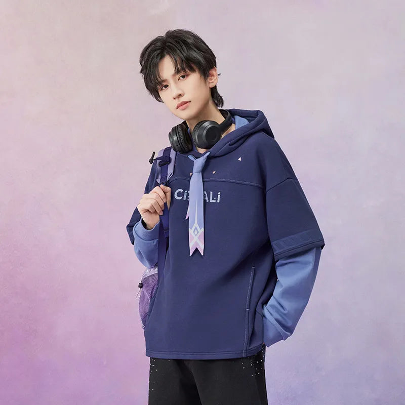 Citlali themed faux two-piece hoodie with relaxed fit and graphic accents
