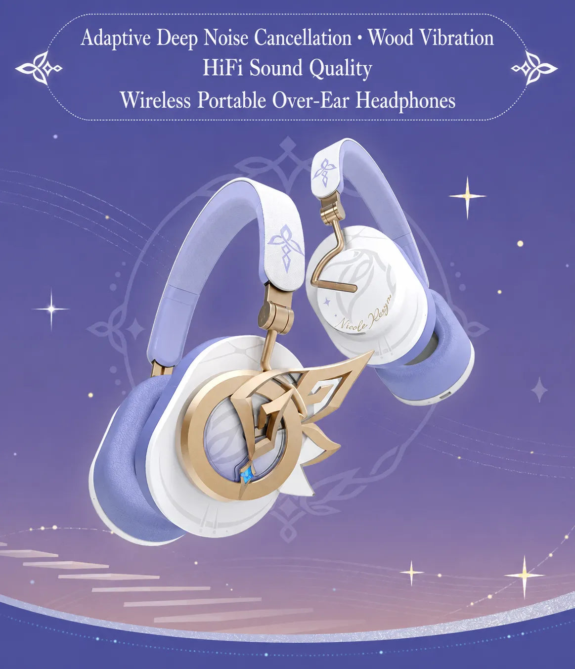 Nicole headphones gift set with magnetic earcup shells and PVC character card