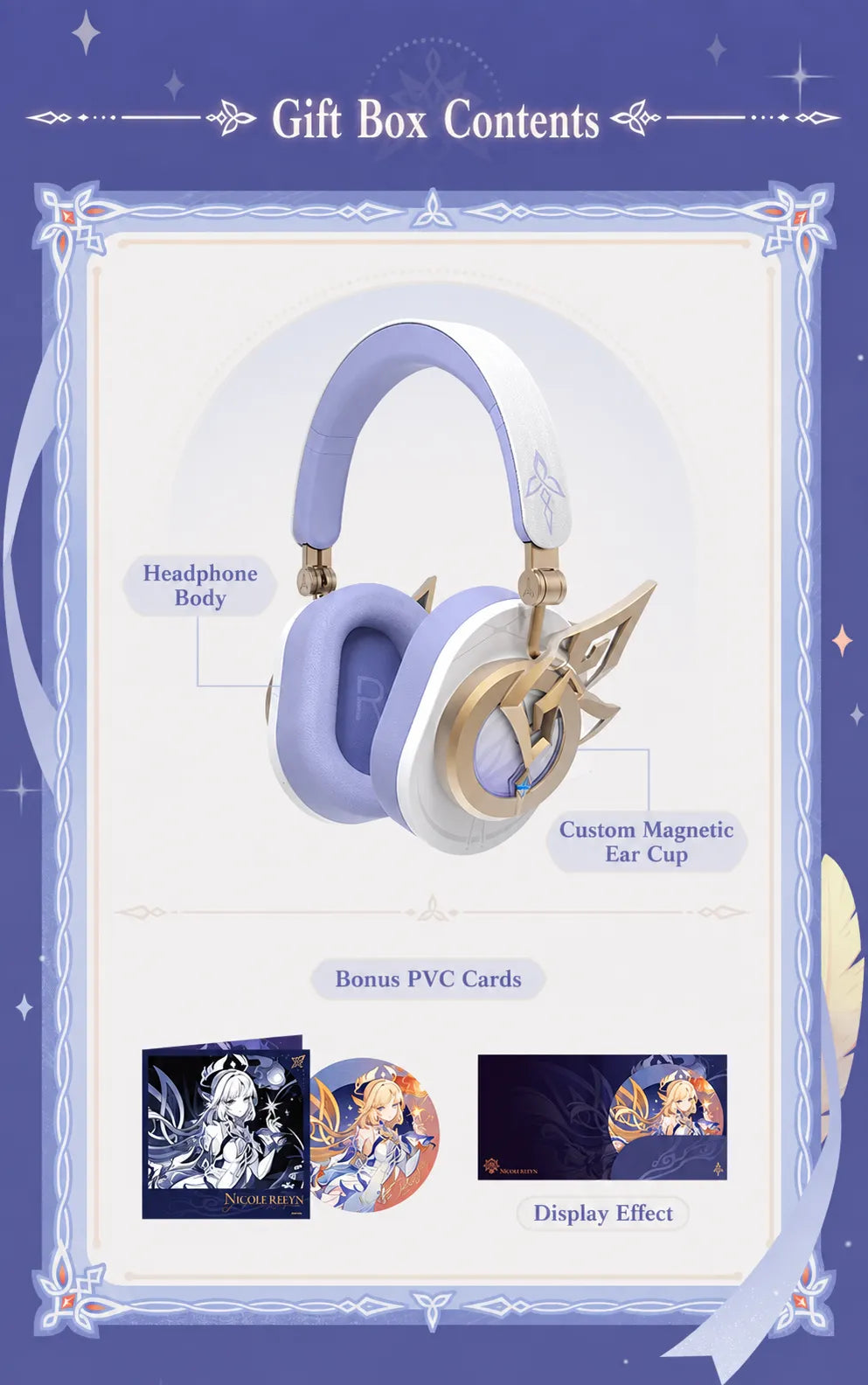 Nicole headphones featuring character voice prompts for interactive functions