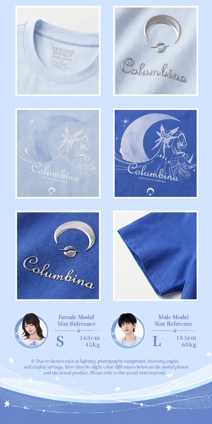 Columbina Casual T-Shirt light blue and deep blue front views
