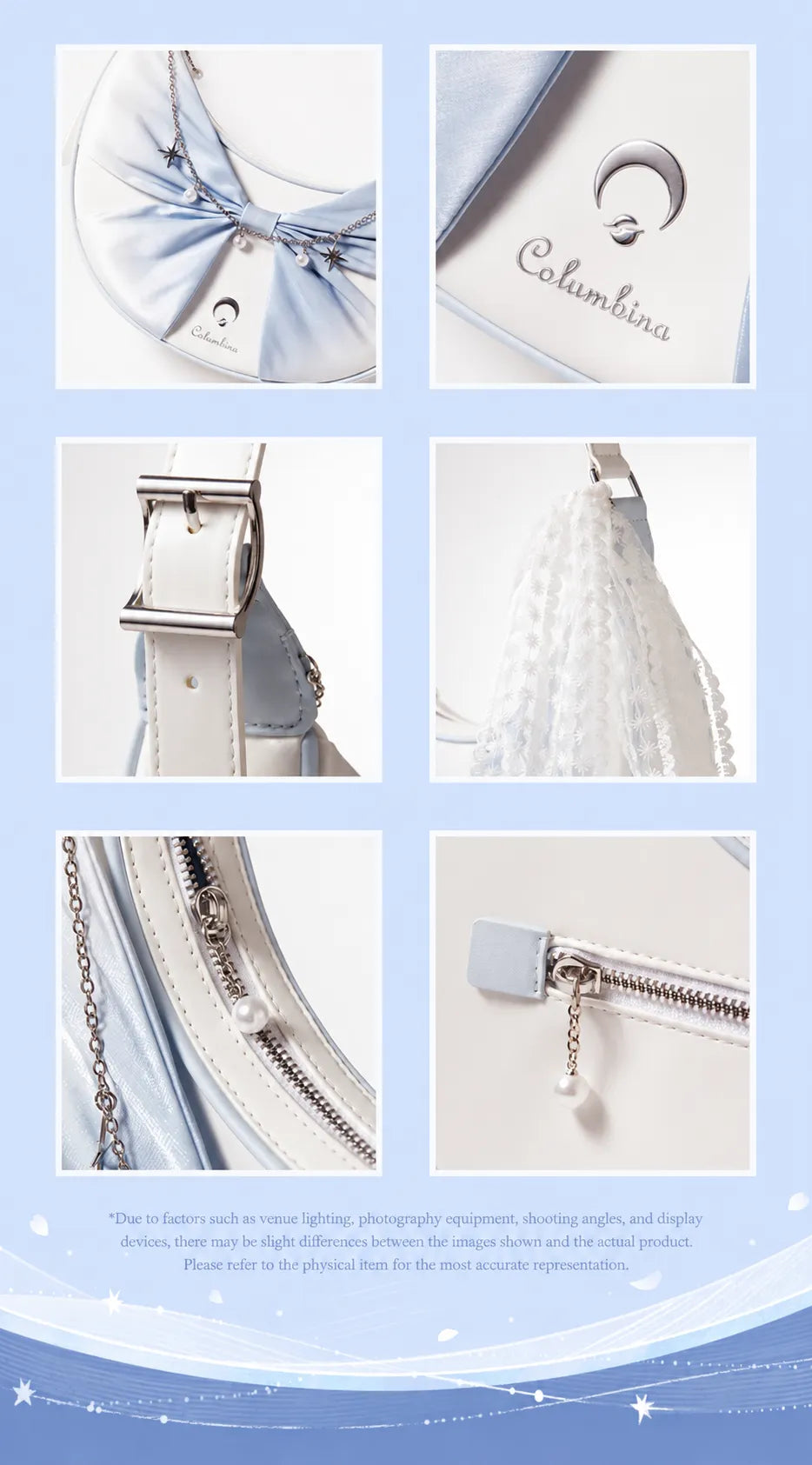 Columbina crossbody bag front and back flat display