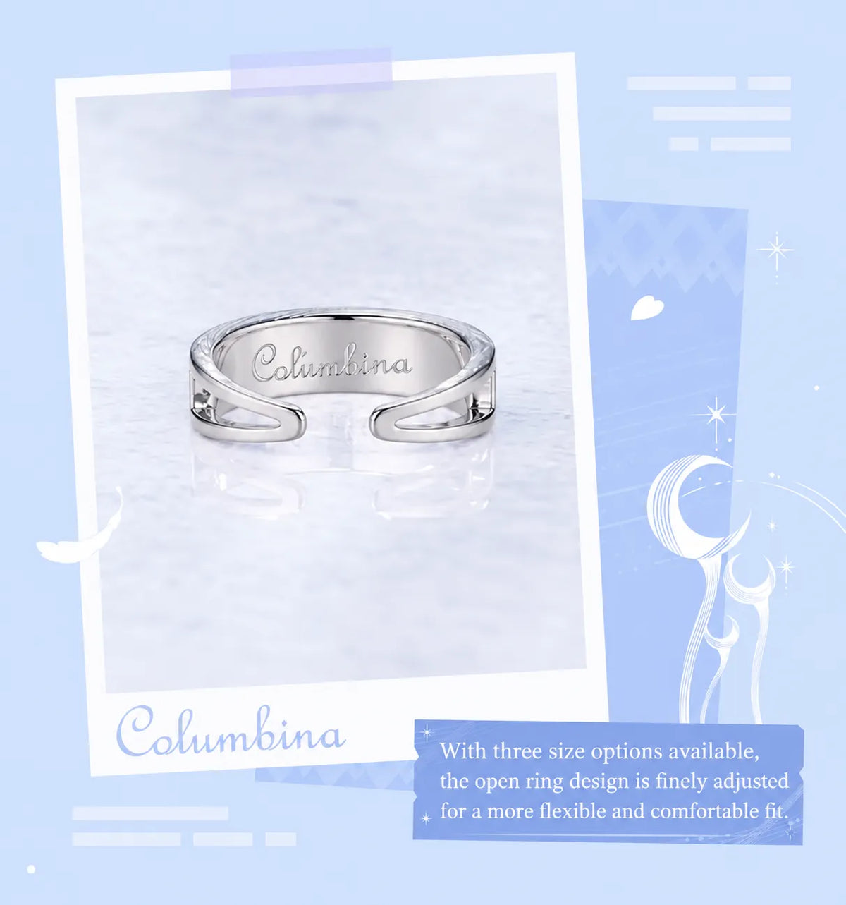 Columbina necklace and two open ring designs displayed together