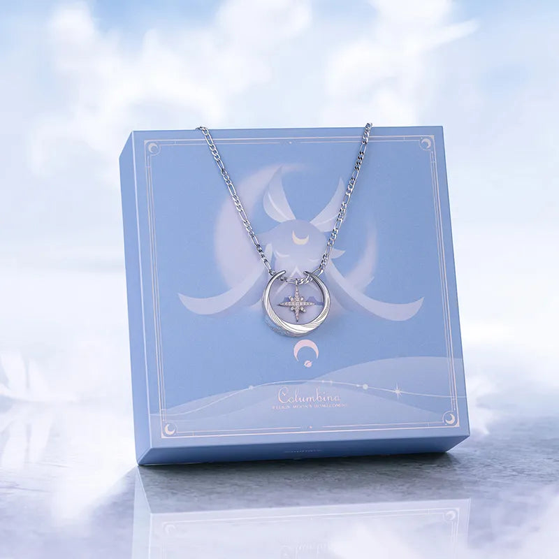 Columbina silver-toned necklace with crescent and star pendant