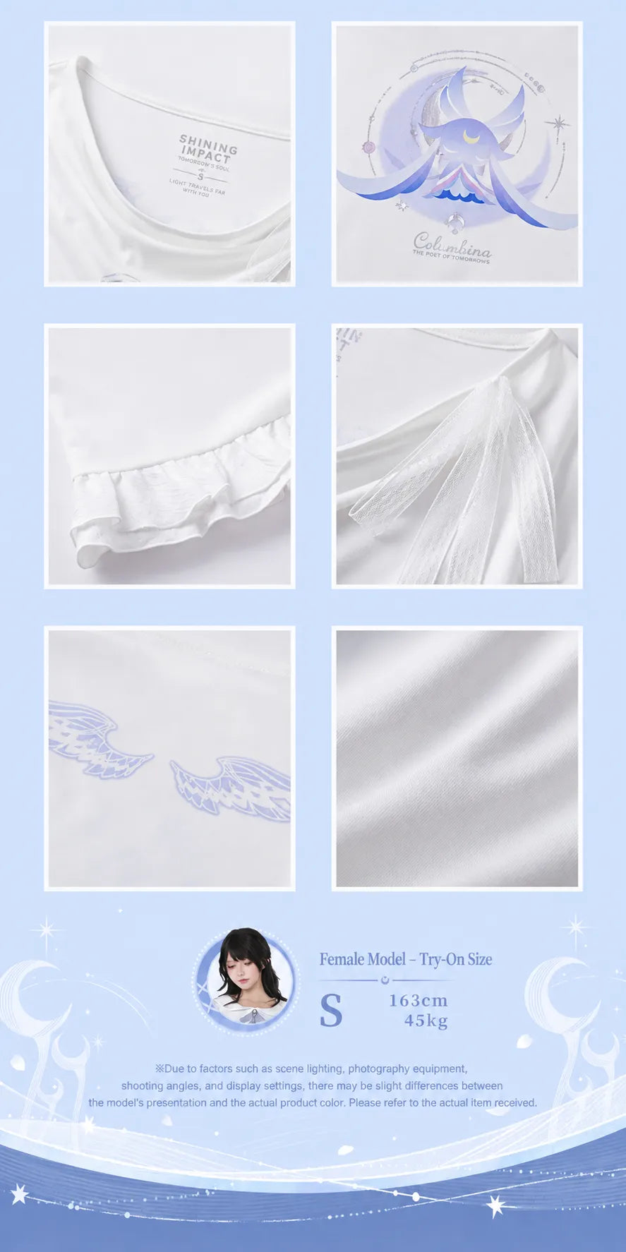 Columbina T-shirt front and back design display