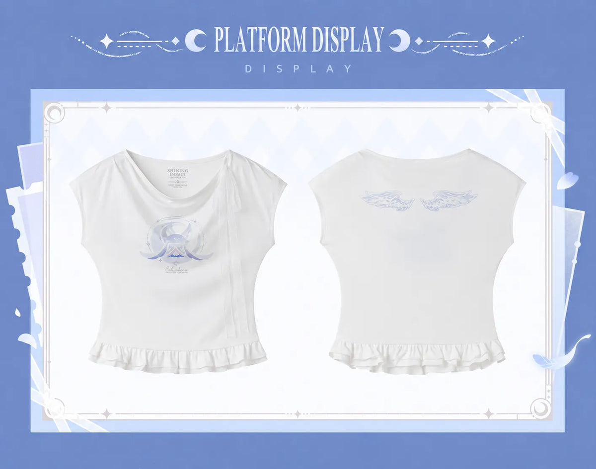 Columbina T-shirt product details and model try-on reference