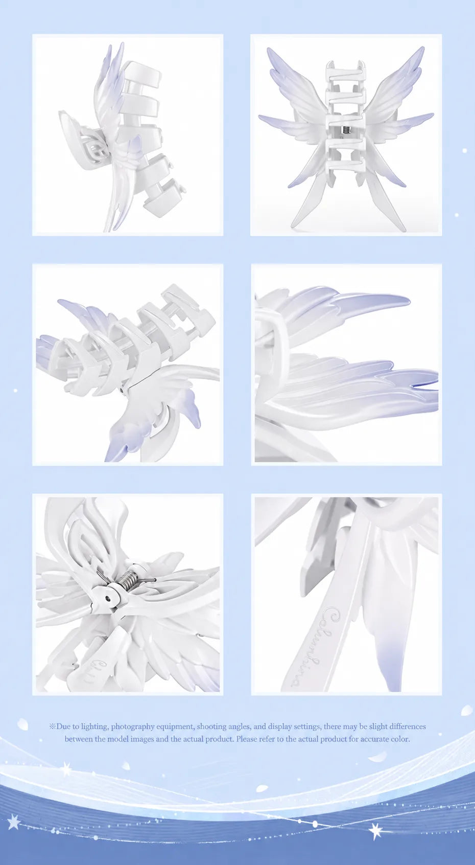 Columbina engraving and pearlescent feather detail on hair claw clip