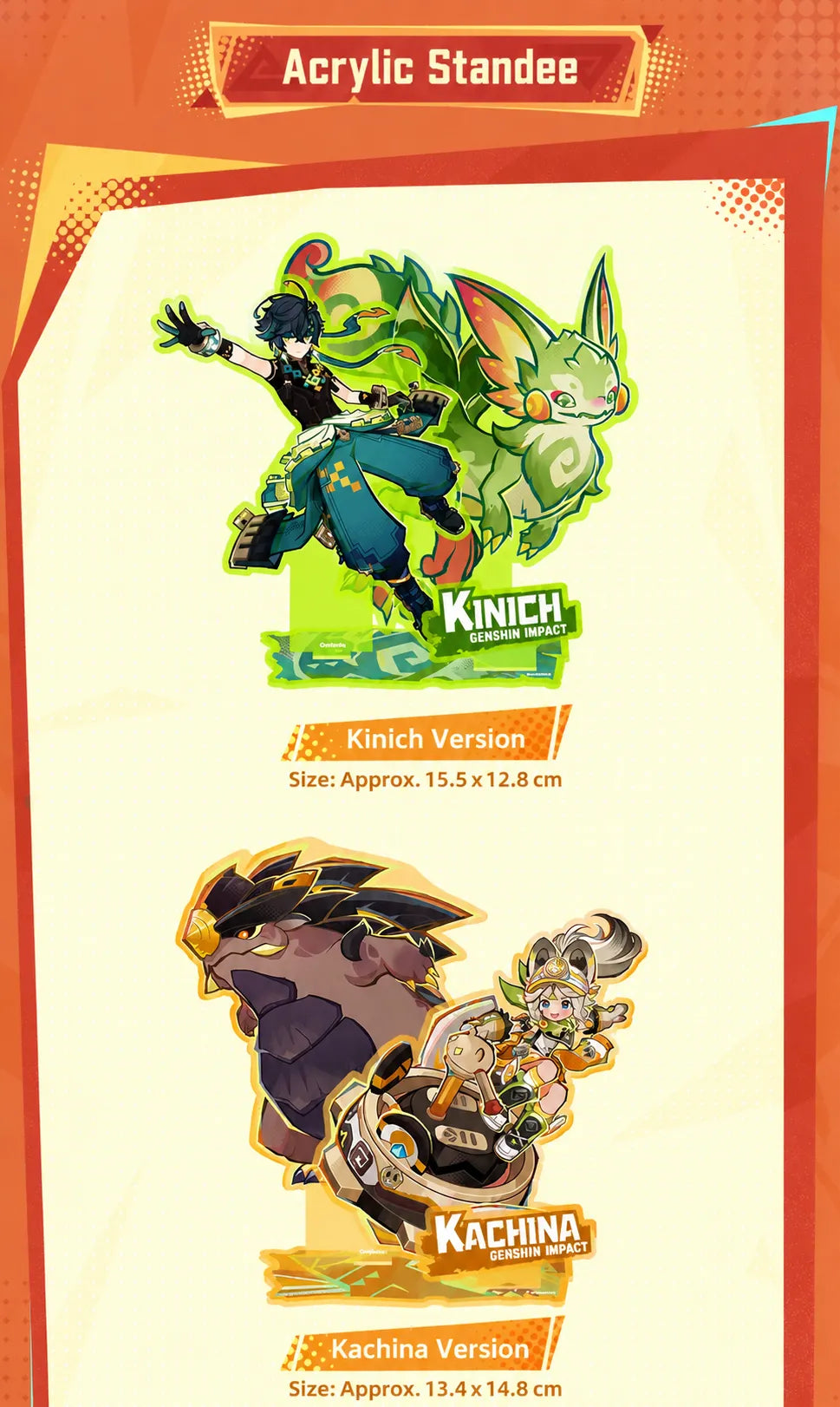 Genshin The Rhythms of the Cosmic Trail Series acrylic standee showcase featuring Kinich Kachina and Mualani