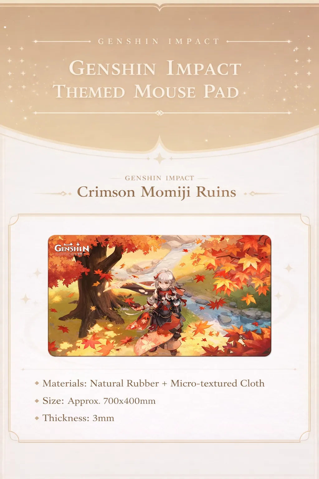Genshin Impact Crimson Momiji Waves mouse pad 700x400mm natural rubber anime desk mat detail