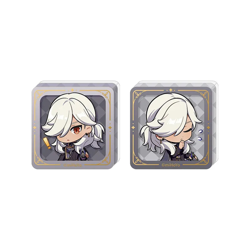 Cyno chibi acrylic stamp block from Genshin featuring self standing collectible design and decorative gold accents