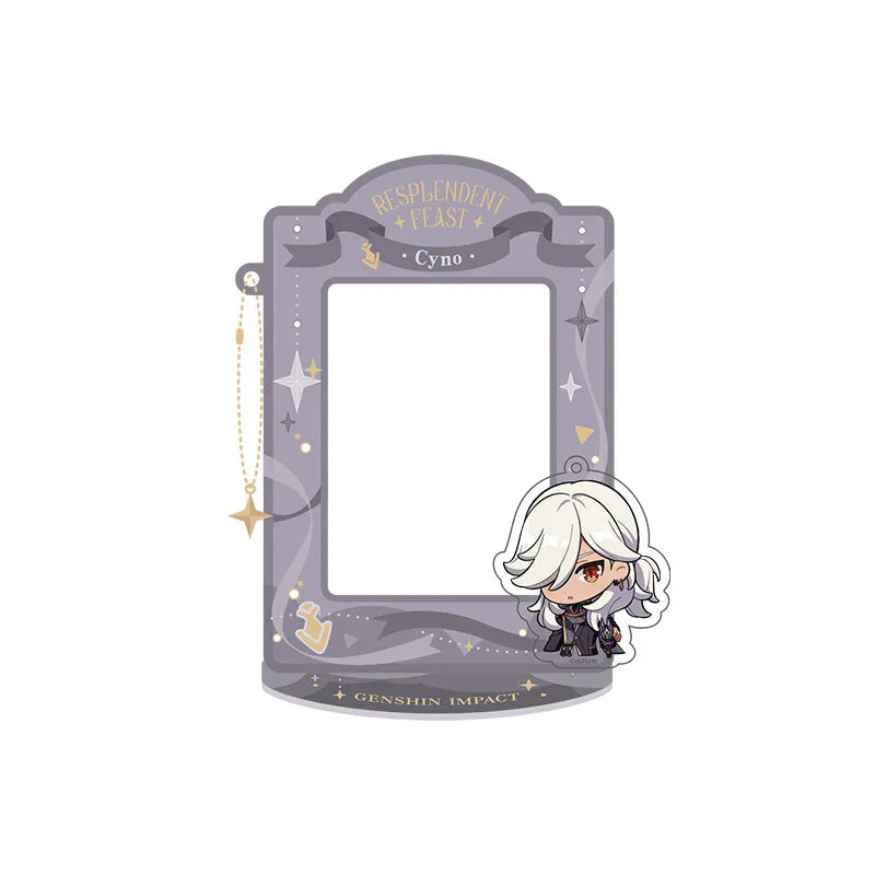 Cyno magnetic acrylic photo frame stand from Genshin with removable chibi accessories and elegant themed frame design