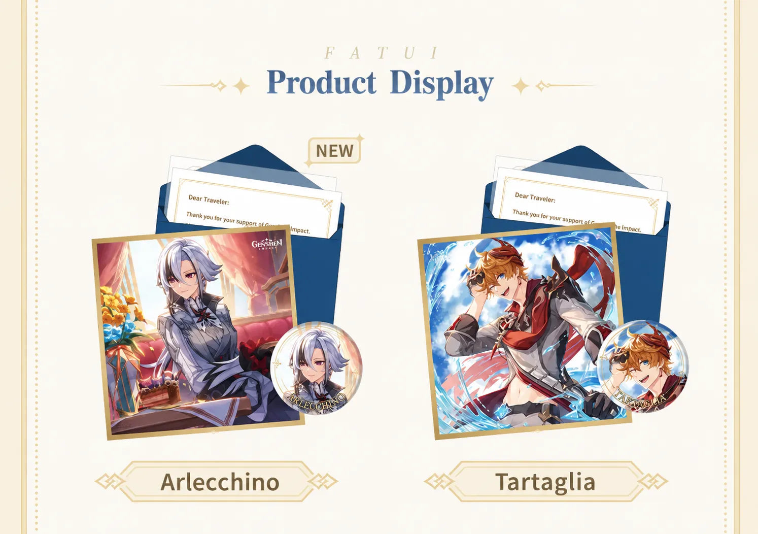 Genshin Day of Destiny Series Fatui Gift Box featuring Arlecchino and Tartaglia collectible merchandise