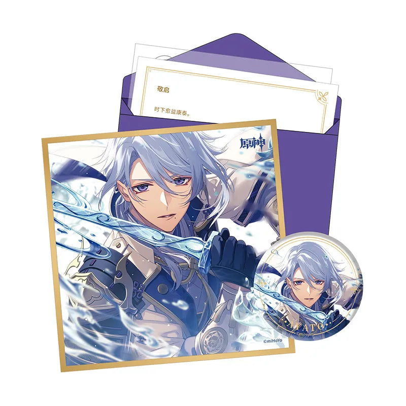 Genshin Day of Destiny Inazuma City Kamisato Ayato Gift Box Set Badge Shikishi Art Board Letter Set