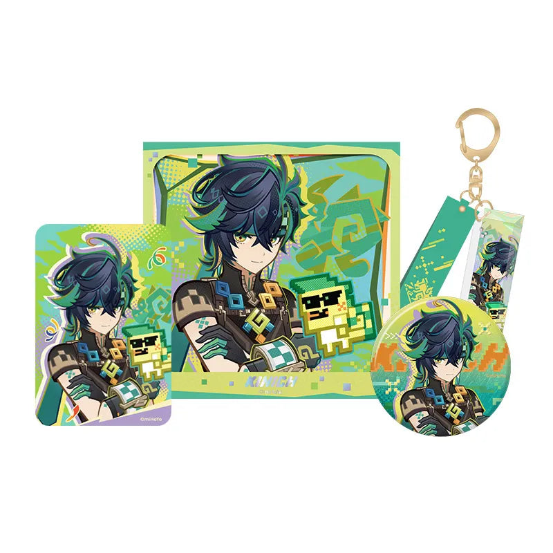 Genshin Emblem of Steadfast Valor Kinich Collectible Set including character badge bag charm lenticular card