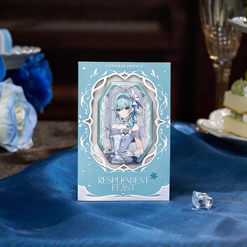 Genshin Impact Eula Resplendent Feast reflective embossed badge featuring elegant icy blue character illustration