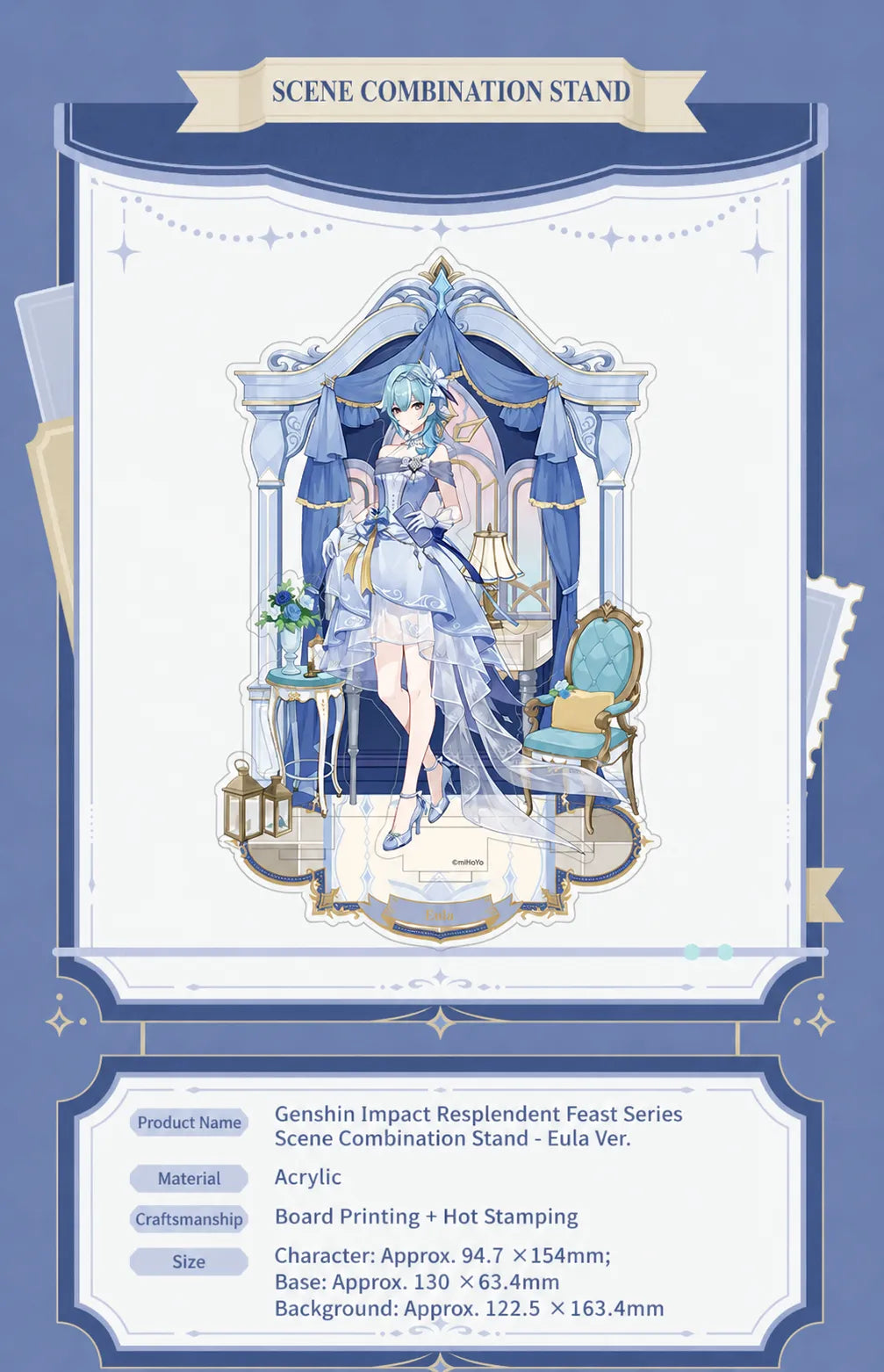Genshin Impact Eula Resplendent Feast layered acrylic stand featuring decorative interior themed background