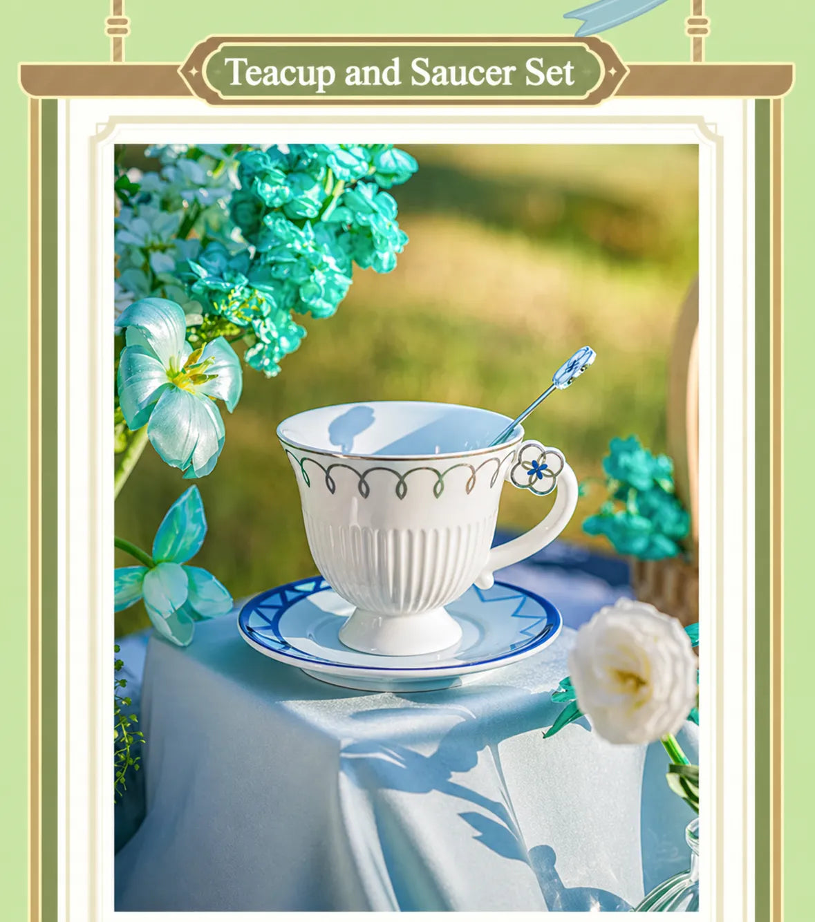 Genshin Impact Faruzan teacup saucer spoon set lifestyle display elegant ceramic table setting