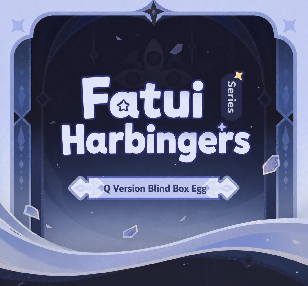 Fatui Harbingers chibi blind box figures character lineup including Pierro and Tartaglia