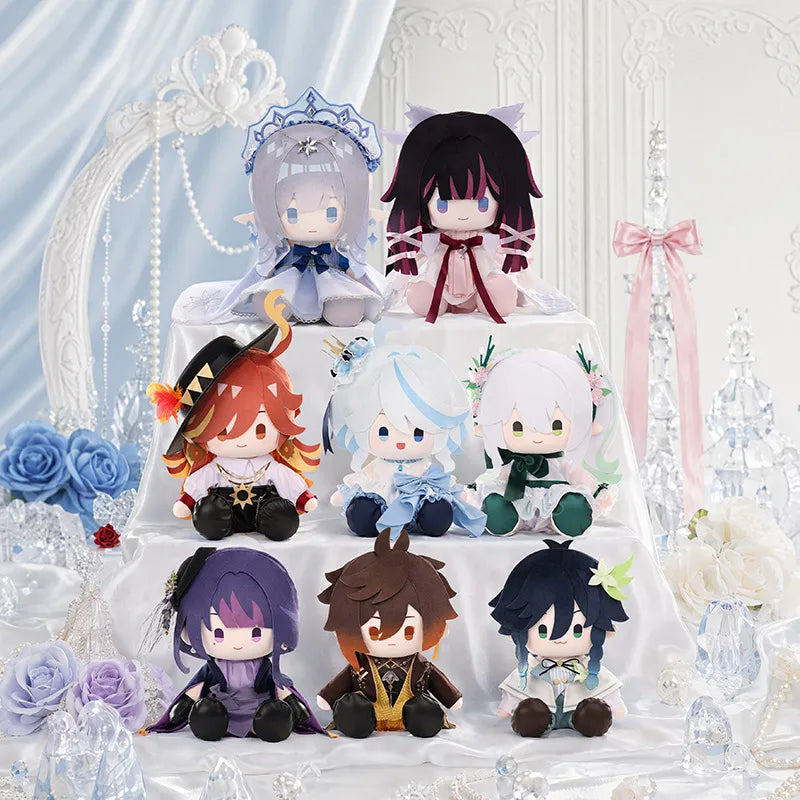 Genshin Impact Feast of the Gods Series Sitting Plush collection featuring eight characters