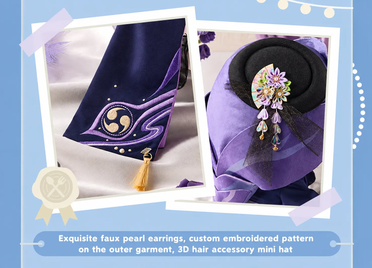 Raiden Shogun Sitting Plush front and back views with removable outfit pieces