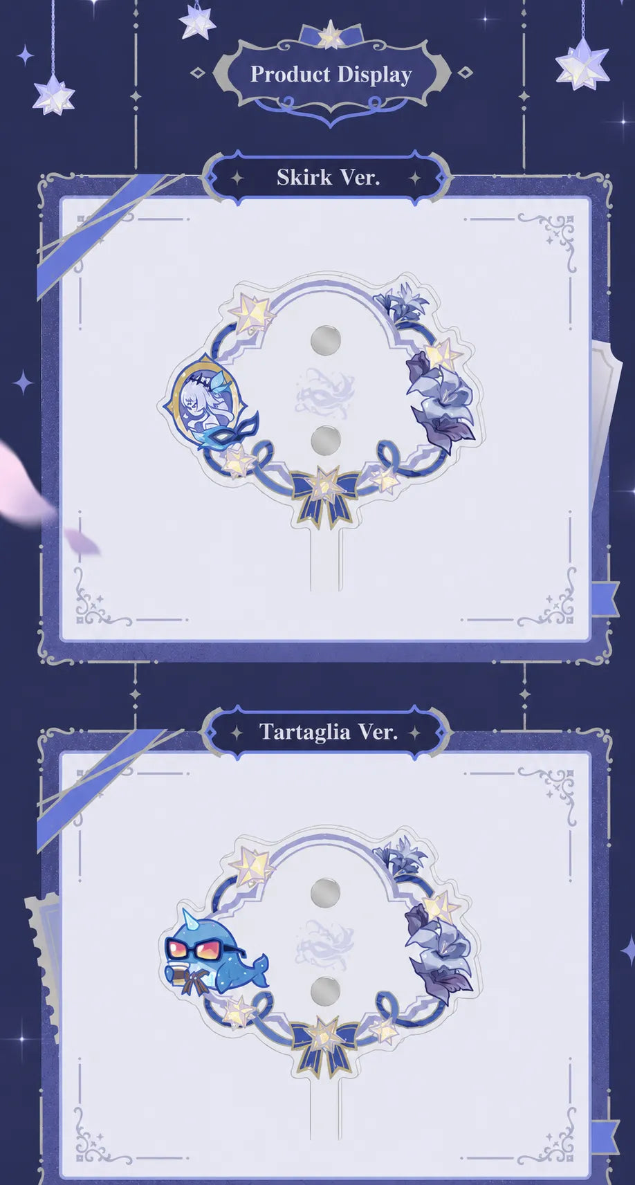 Skirk and Tartaglia acrylic photo prop designs from Genshin Impact FES 2026 Series