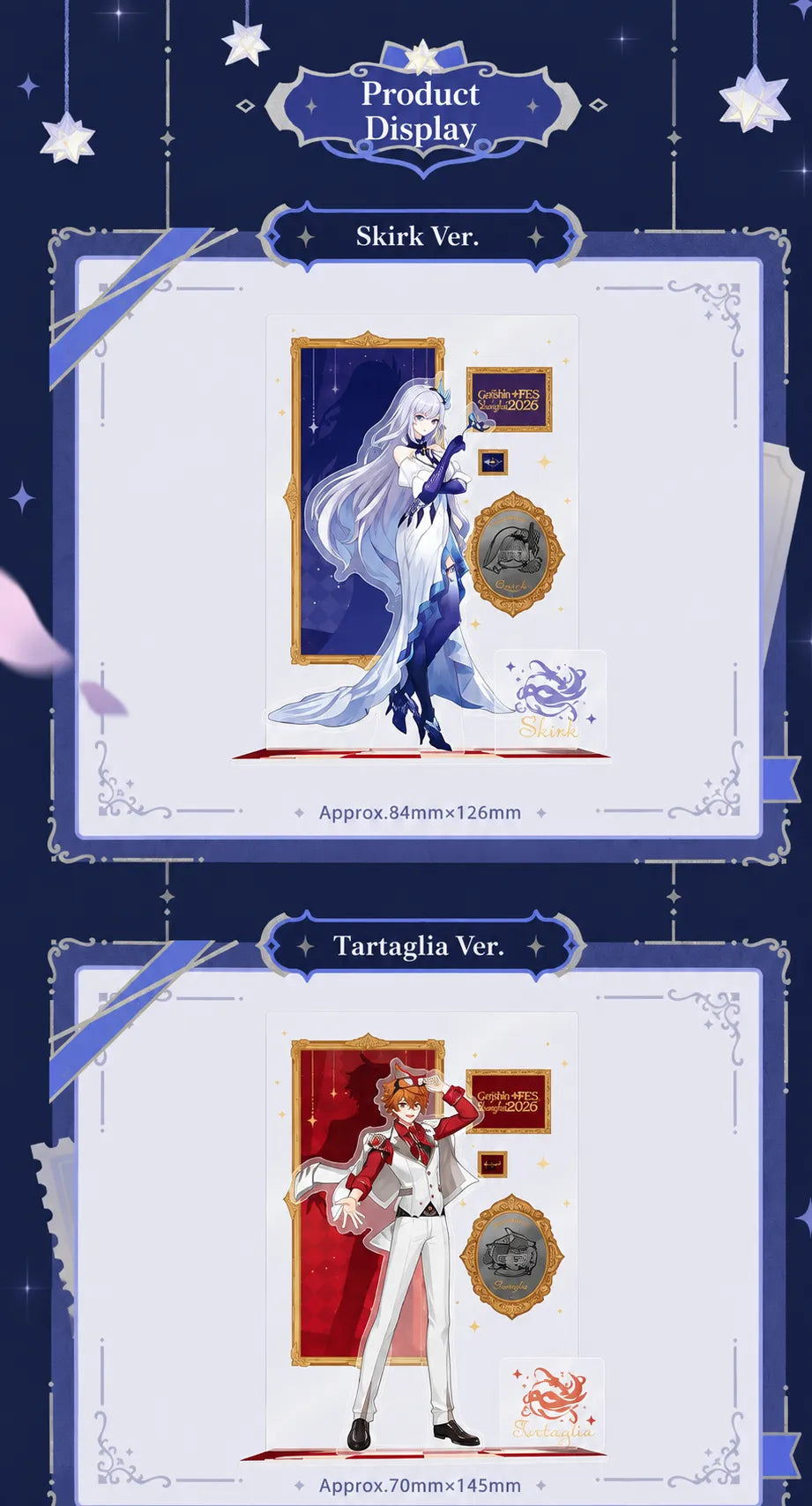 Skirk and Tartaglia Genshin Impact FES 2026 character acrylic stands