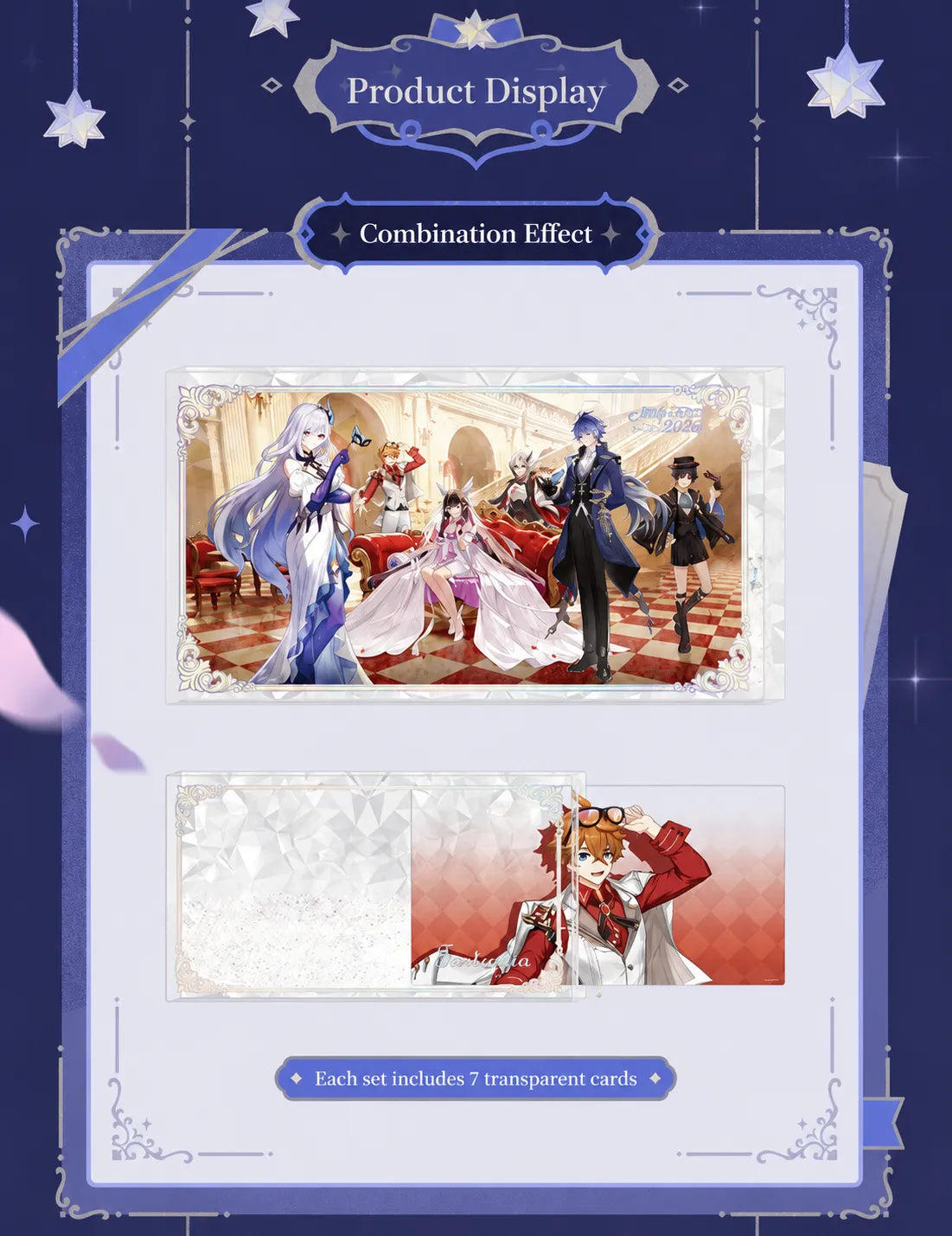 Genshin Impact FES 2026 flowing sand acrylic display with transparent card combination effect