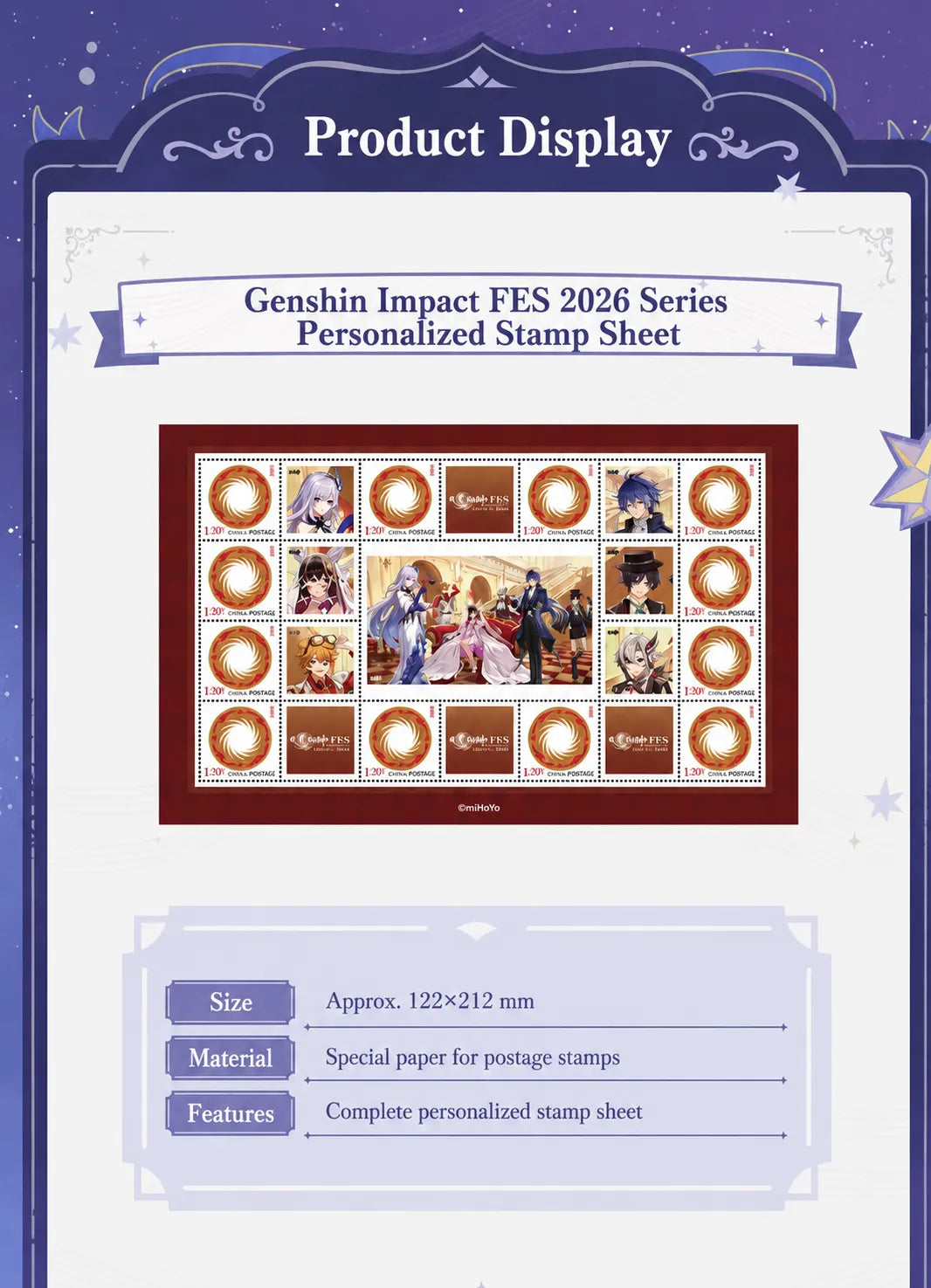 Genshin Impact FES 2026 medal gift box set with stamp sheet, character postcards and commemorative medals