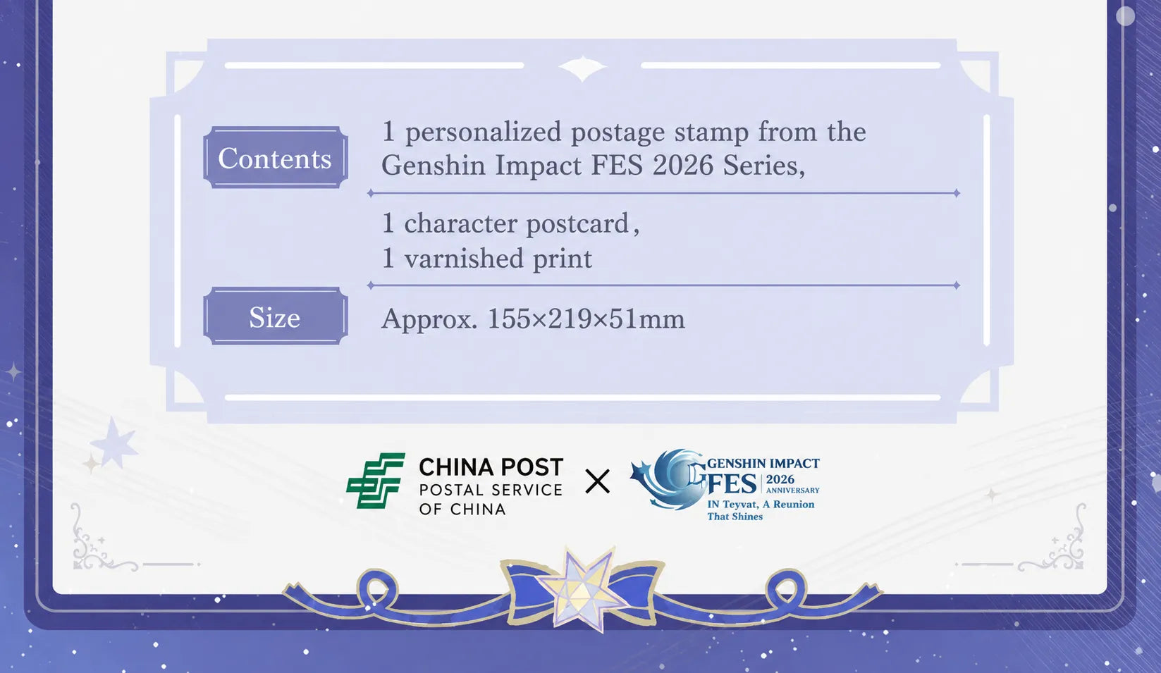 Genshin Impact FES 2026 personalized postage stamp character designs
