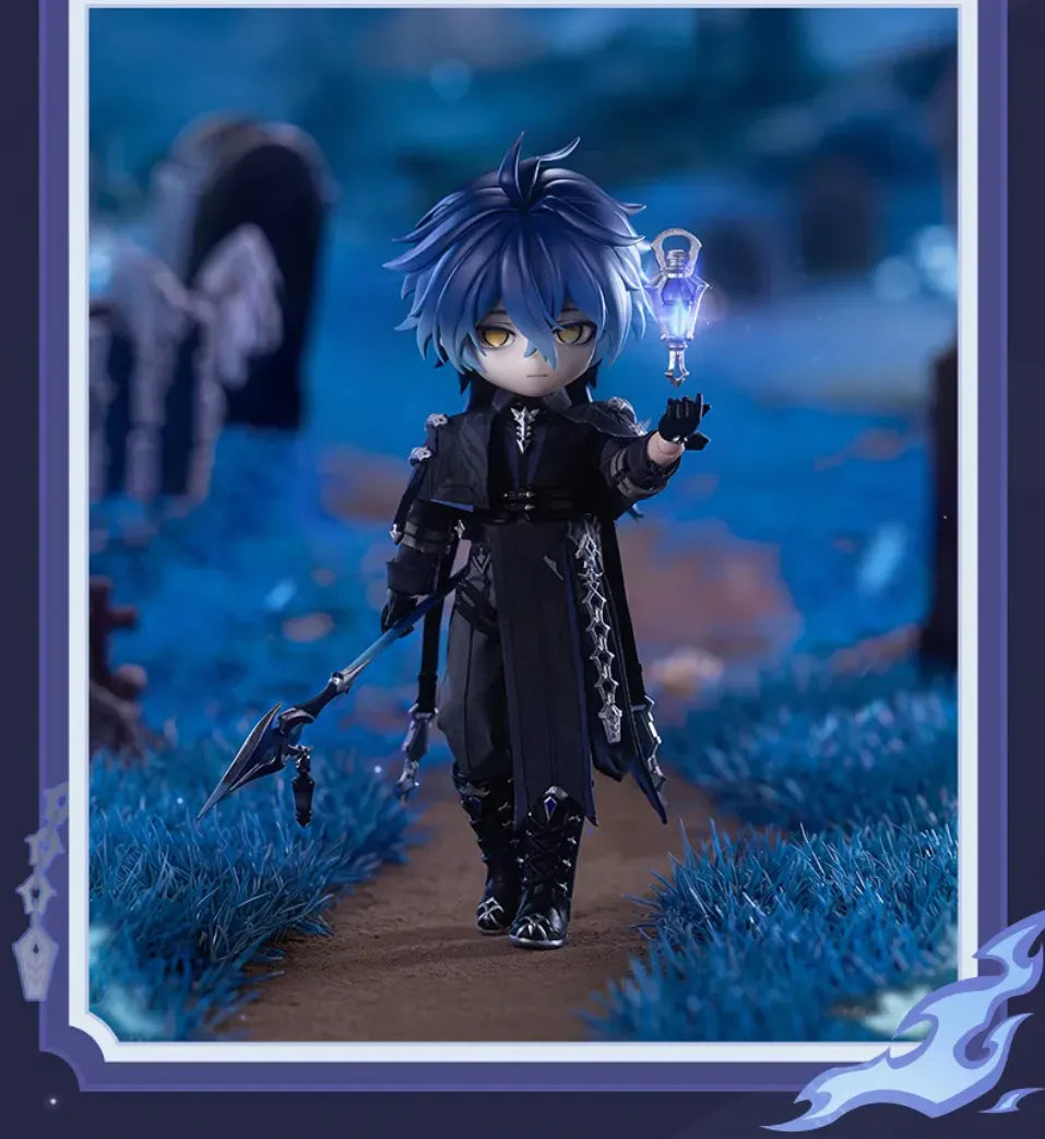 Genshin Impact Flins action figure seated pose showing detailed costume, boots and movable joints