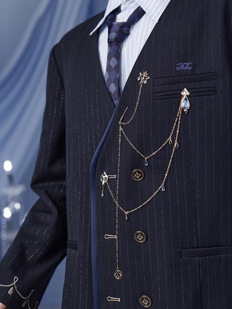 Furina themed brooch set featuring layered chains and decorative pendants