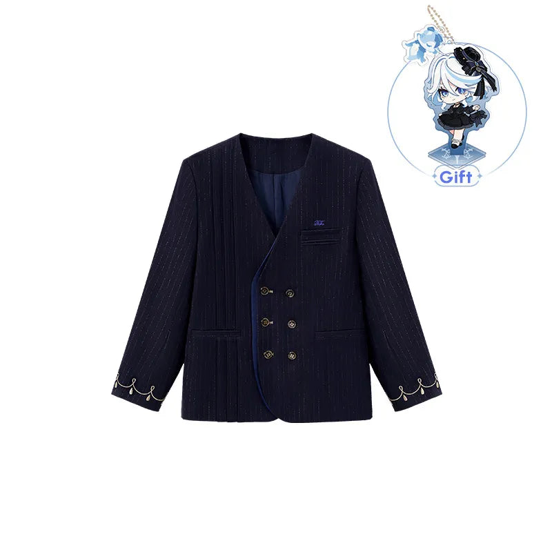 Genshin Impact Furina Collarless Casual Jacket front and back view