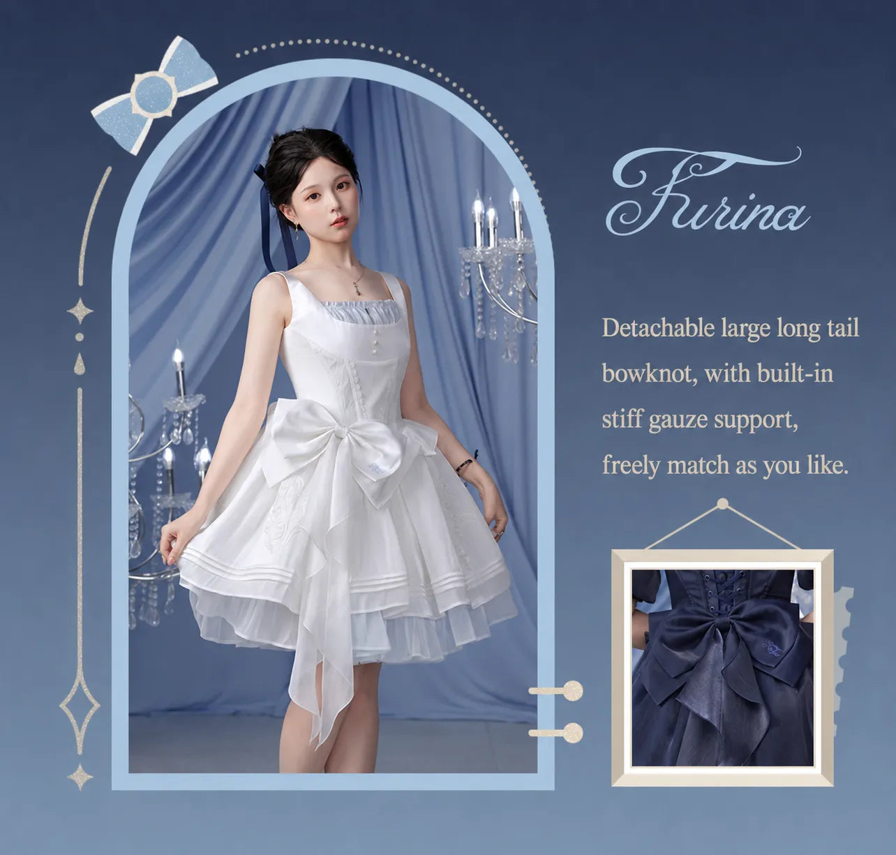Furina themed dress model showcase navy blue version