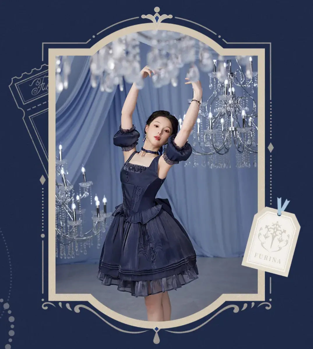 Furina themed dress front and back display navy blue version