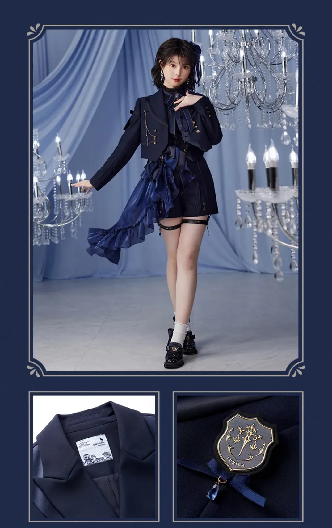 Furina themed fashion jacket outfit presentation
