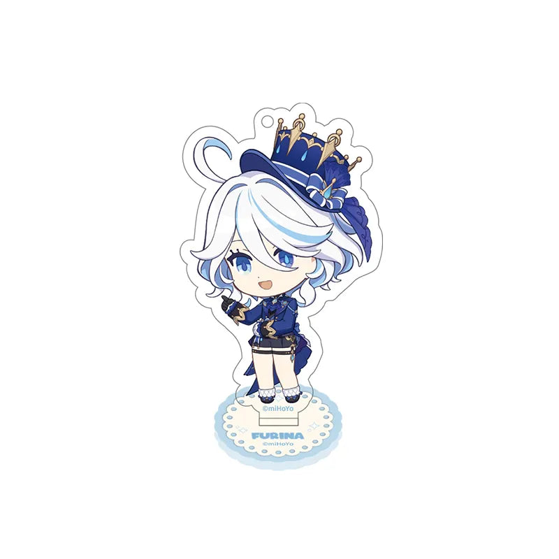 Genshin Furina Stellar Recollection series acrylic standee with blue-themed chibi artwork and acrylic base