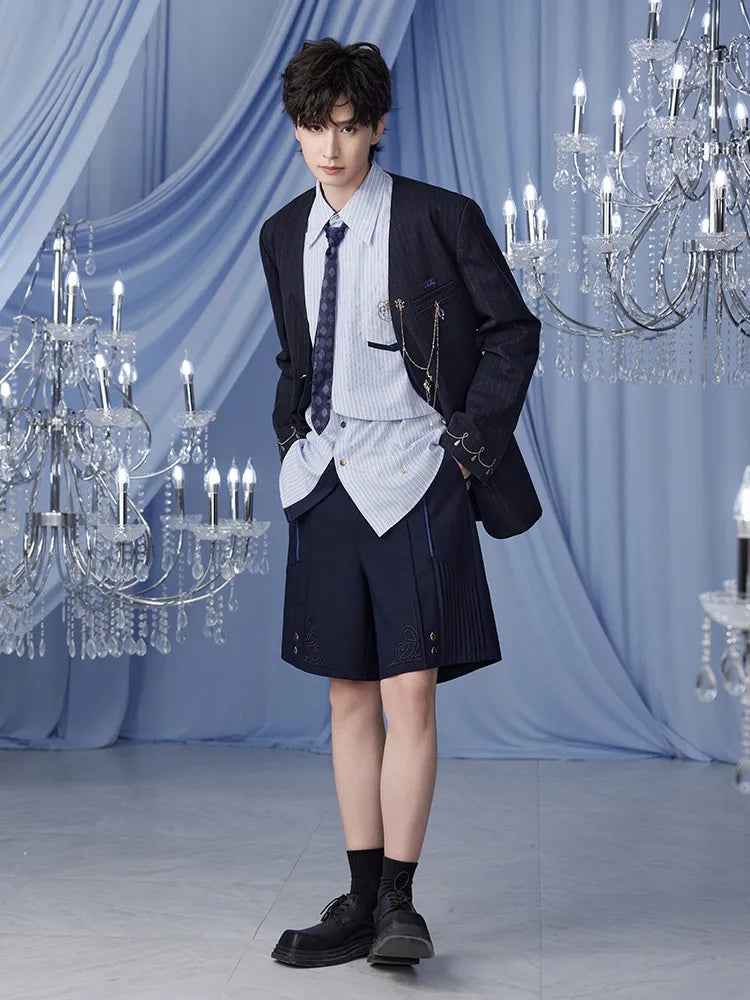 Genshin Impact Furina apparel collection striped shirt full outfit presentation