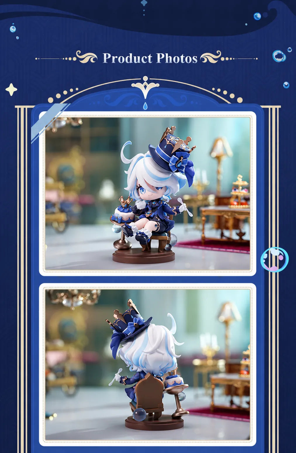 Furina Sweet Afternoon Chibi Figure front view in display setting