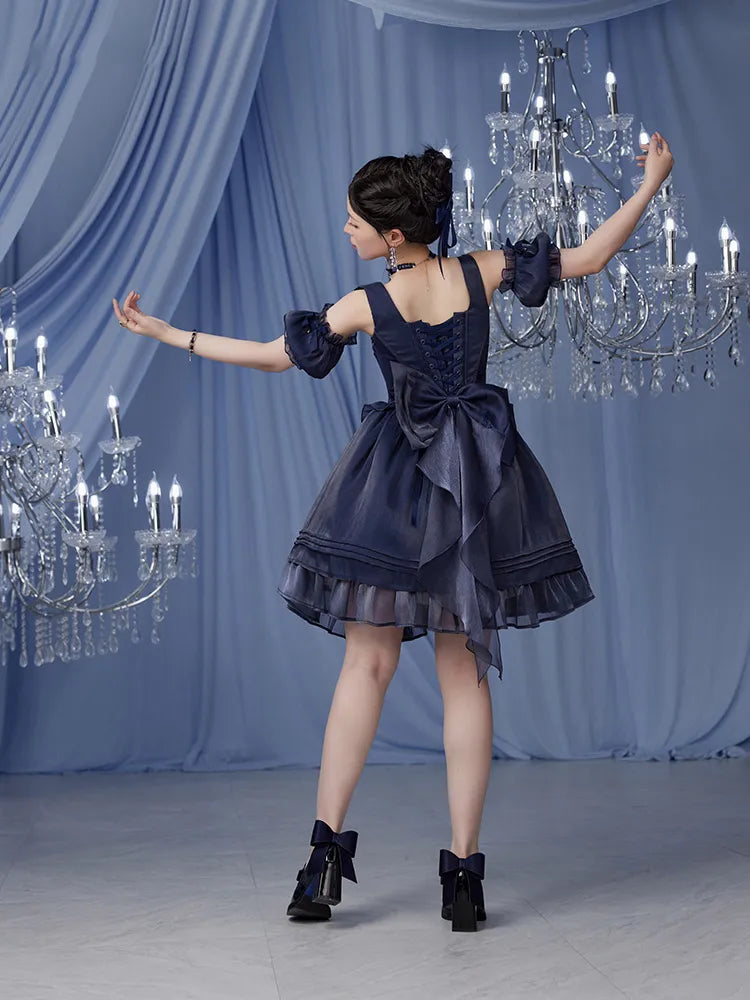 Furina themed fashion dress featuring detachable oversized bow and layered skirt