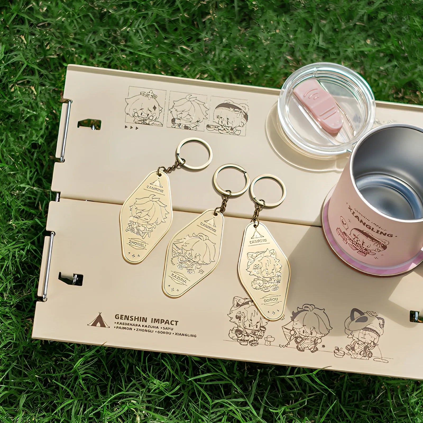 Genshin Impact go camping metal keychain series outdoor scene display chibi characters camping theme