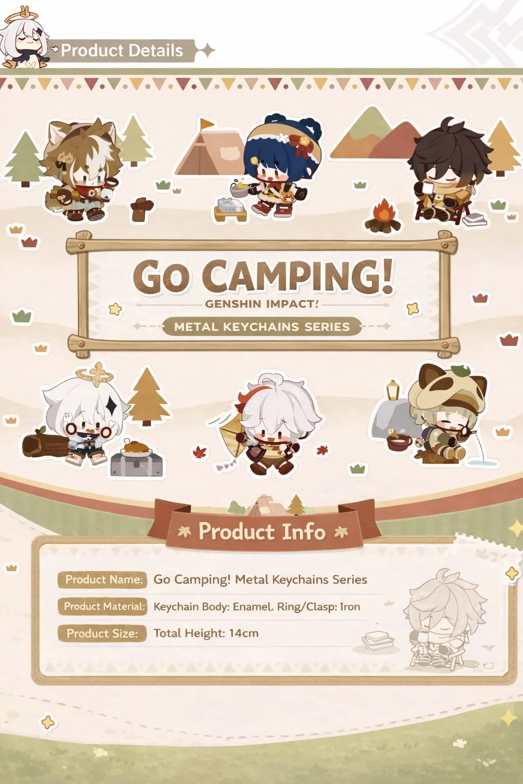 Genshin Impact go camping metal keychain product details size material enamel iron clasp official merchandise