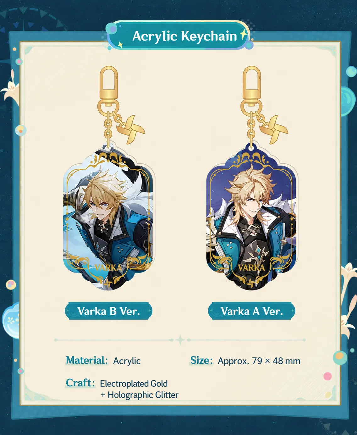 Genshin Impact Homeward, He Who Caught the Wind Varka Acrylic Keychain Details